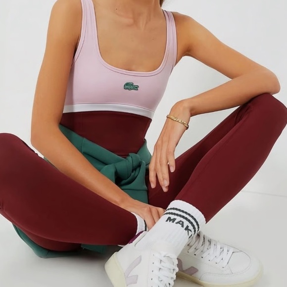 Lacoste Pants - LACOSTE X BANDIER pink & burgundy activewear jumpsuit